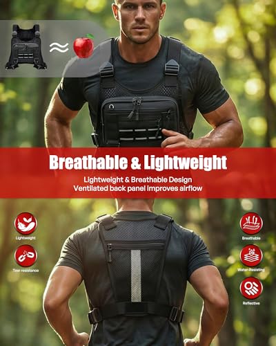 Sport Chest Bag for Men - Lightweight Water-Resistant Running Pack with Phone & Extra Storage - Black Breathable Design