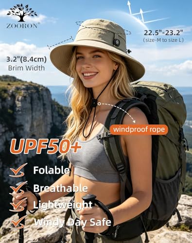 Zooron Sun Hat for Men Women Beige Detachable Compass UPF 50+ Boonie Hat