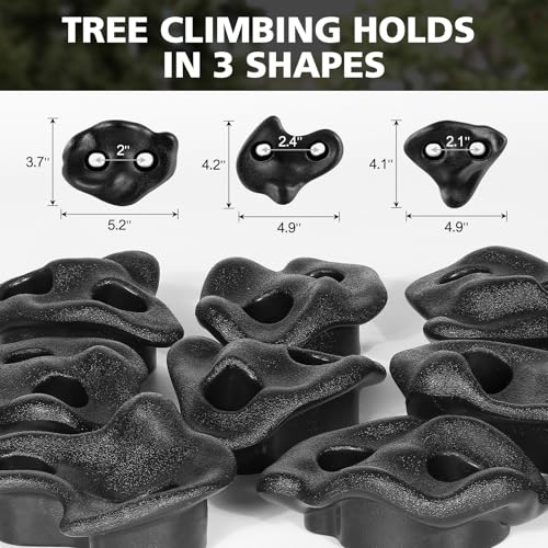 Black Tree Climbing Holds Set - 18 Pieces with 6 Ratchet Straps, Kids & Adults
