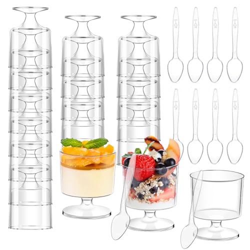 Mini Plastic Dessert Cups with Spoons 5 OZ Goblet Set - 120 Pack