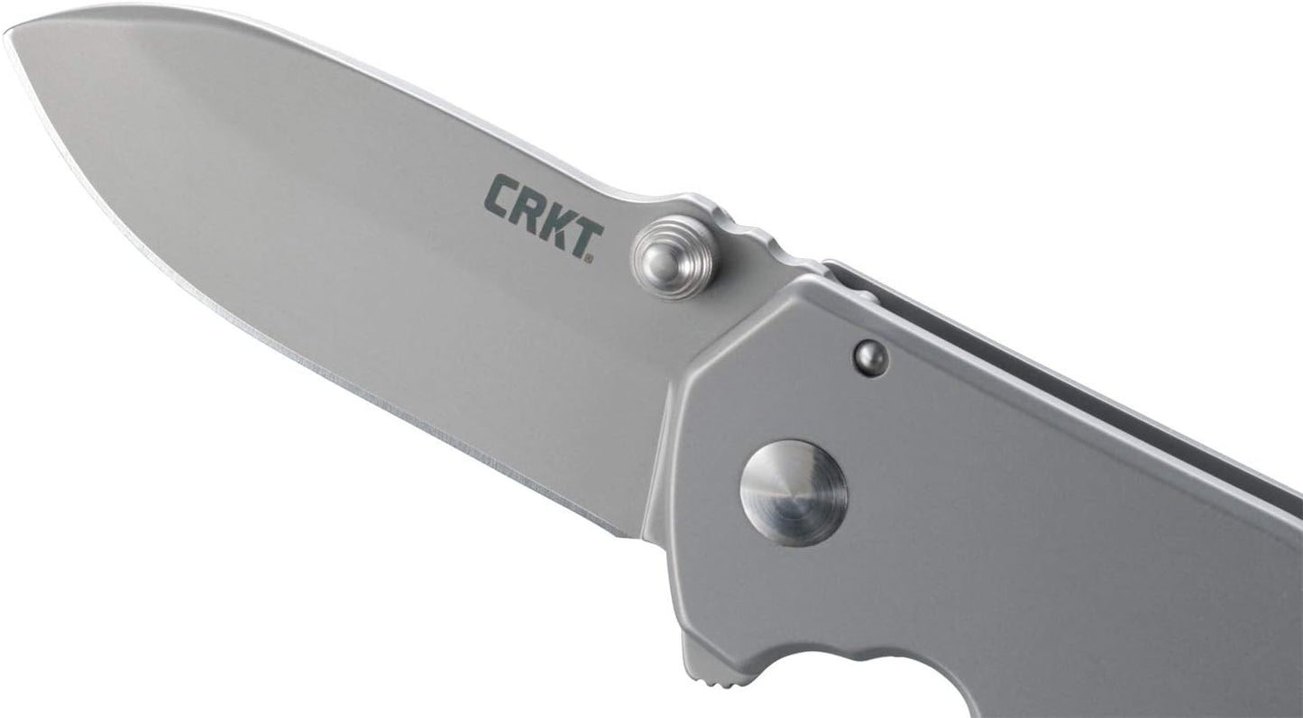CRKT Squid Everyday Carry EDC Pocket Folding Knife with Frame Lock: Stainless Steel Plain Edge Blade, Stainless Steel Handle, Pocket Clip, 2490KS