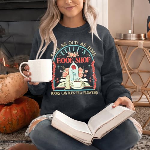 FLOYU Belle's Book Shop Sweatshirt Princess Belle Pullover Book Lover Tops Casual Magic Kingdom Long Sleeve Shirt