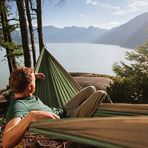 Neolite Double Camping Hammock - Lightweight Portable Nylon Parachute Hammock for Backpacking, Travel, Beach, Yard. Hammock Straps & Steel Carabiners Included (Orange/Blue)