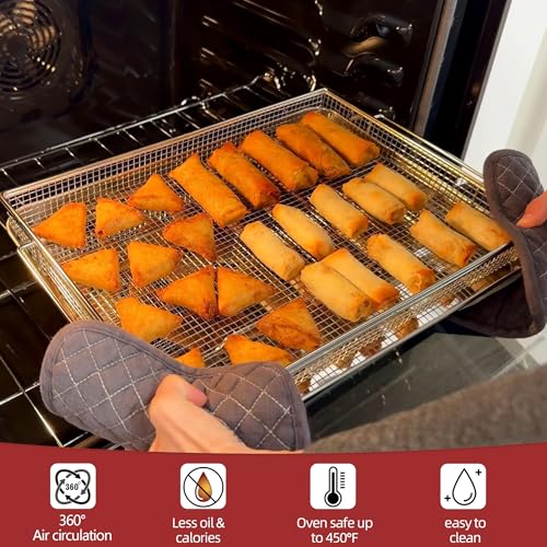 Geesta Stainless Steel Air Fryer Basket with 50 Recipes 16.5x12.5 Inch Extra Large Tray