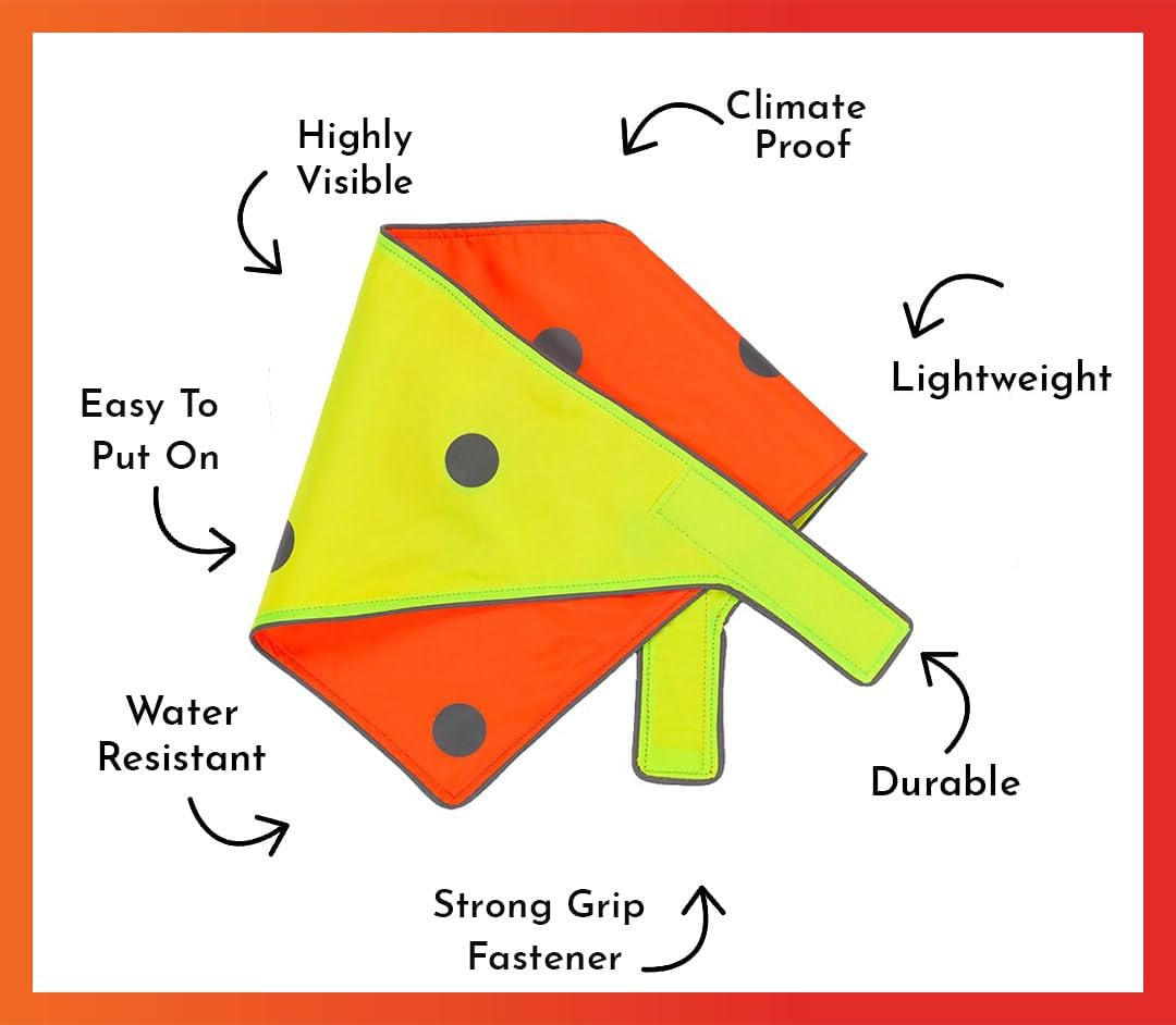 Reflective Dog Bandana Bib - High Visibility Safety Apparel, Reversible Fluorescent Orange/Yellow, XS-S