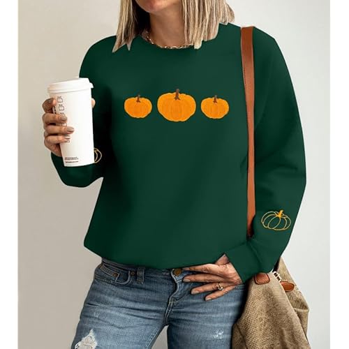 JINTING Pumpkin Sweatshirt for Women Crewneck Fall Sweatshirts Autumn Graphic Tee Shirt Halloween Long Sleeve Top