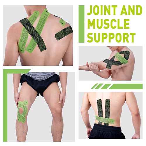Alpha Synthetic Kinesiology Tape, Ultra-Sticky Adhesive Athletic Tape, 20 Count Precut Strips 1 Roll, Pain Relief & Joint Support, Elastic Kinesio Tape for Knee, Wrist, Ankle, Jet Black