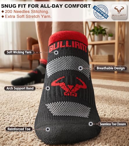 Men Cushioned Ankle Running Socks No Show 6 Pack - Black 8625 / 10-12