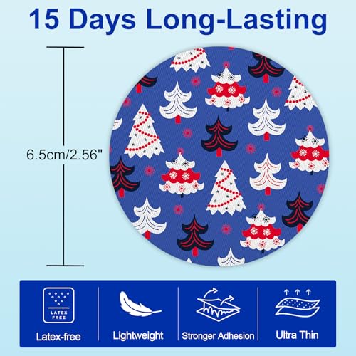 HONYOU 15Pack Libre 3 Sensor Covers Waterproof, 15 Days Long Stay Libre 3 Plus Protective Festive Print Pattern CGM Adhesive Patches Without Hole, Hypoallergenic & Latex-Free, Sweatproof