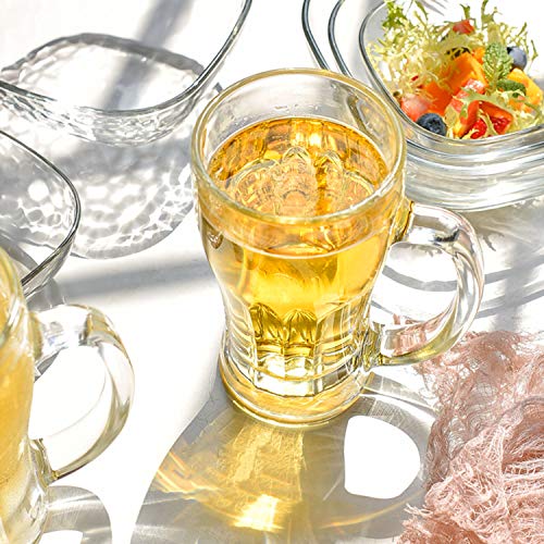 Fluted Beer Mugs Set 18oz Glass Drinkware with Handle - Pack of 8