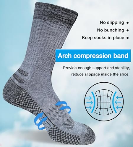 Mens Crew Work Boot Socks - Cozy Cushioned Moisture Wicking 3/4 Pairs, Multicolor 12-15