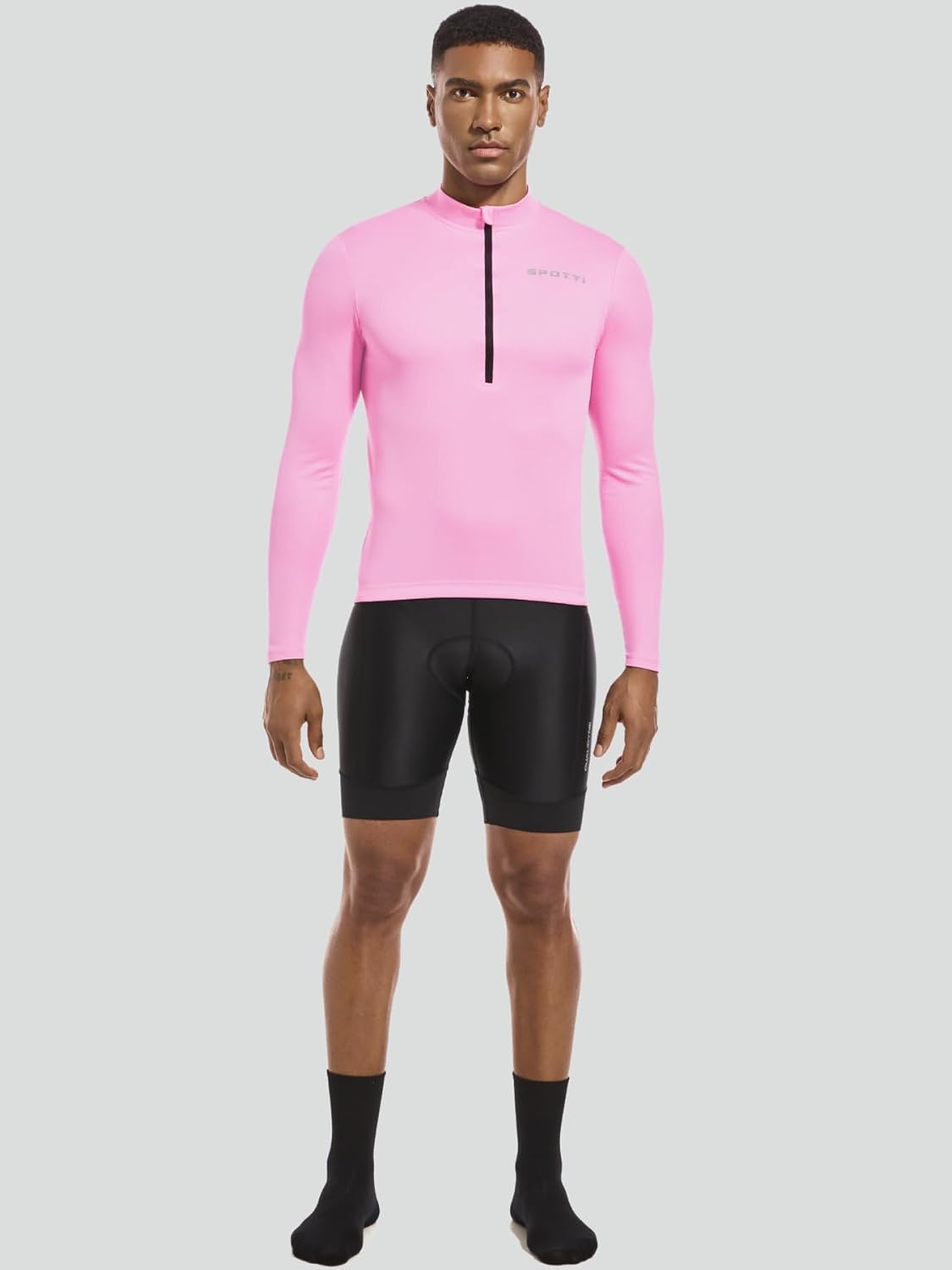 Spotti Men's Cycling Bike Jersey Long Sleeve with 3 Rear Pockets - Moisture Wicking, Breathable, Quick Dry Biking Shirt