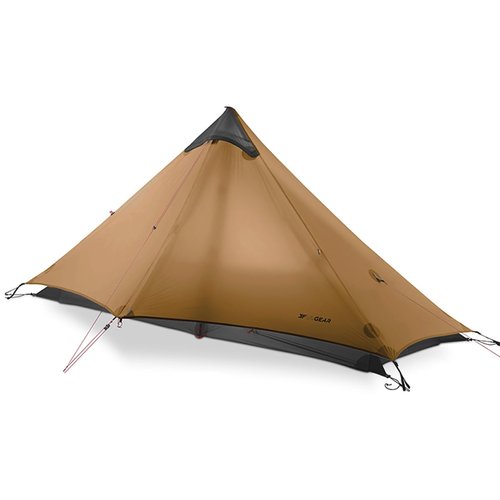 Telomat 3F Lanshan1 Ultralight 1-Person 3/4 Season Portable Backpacking Tent - Poleless Double Layer, 15D Silicon Coated Waterproof for Camping, Climbing, Hiking (Khaki)