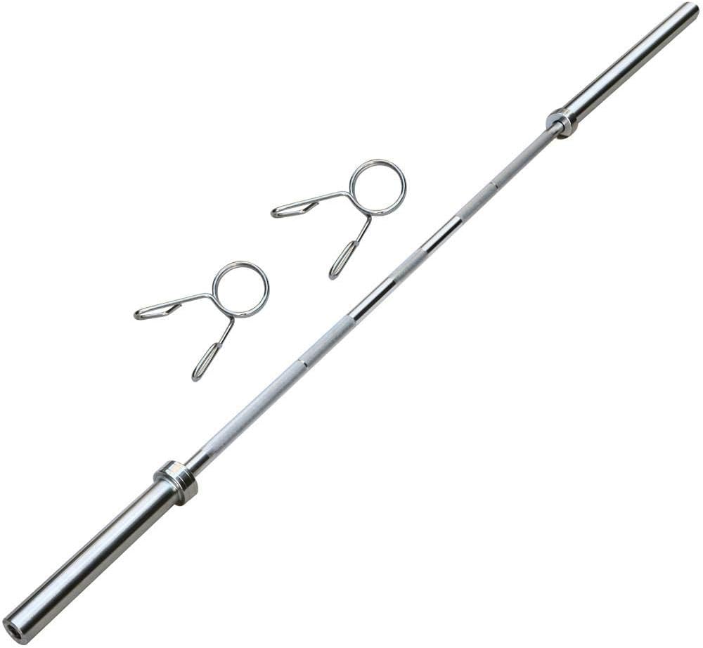 Yaheetech 7- Foot Olympic Bar Barbell w/Two Collars - Solid Iron Weighted Workout Bar - Chrome Weight Straight Bar for Home Gym Weightlifting & Power Lifting Strength Training Exercises