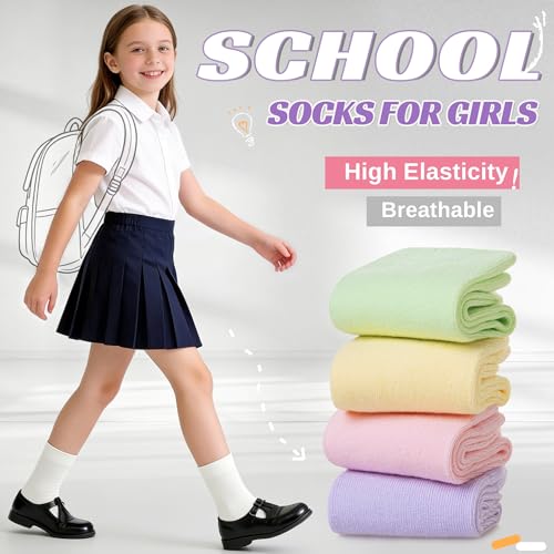 Kids Crew Socks 6 Pairs for 6-8 Years - Cotton Cute Youth Dress Socks