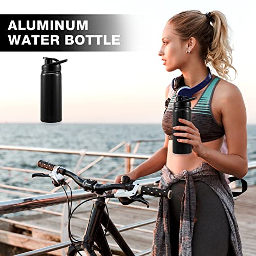 14 Pack Aluminum Water Bottles 17 oz Reusable Sport Water Bottles with Leakproof Snap Lid - Black