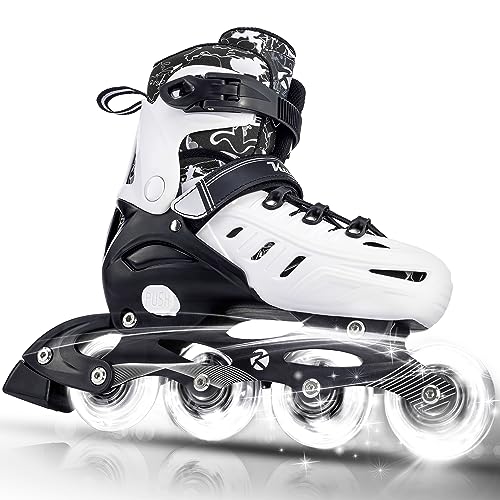 Kids Adjustable Inline Skates with Light Up Wheels - Black, Medium-Big Kid