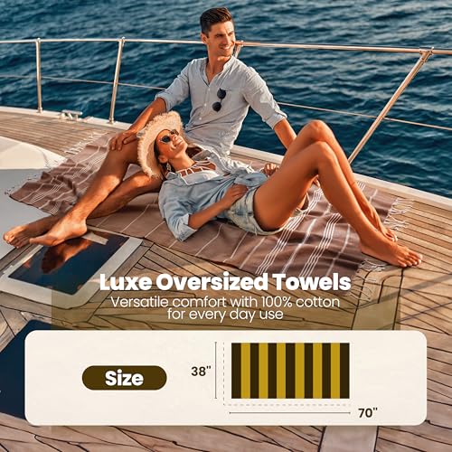 Gold CASE LYCIA Turkish Beach Towel Set of 6 ? 100% Cotton Turkish Beach Towels Bulk 70 x 38'' ? LYCIA Oversized, Quick Dry & Sand Free Beach Towel ? Lightweight Towels Set in Black