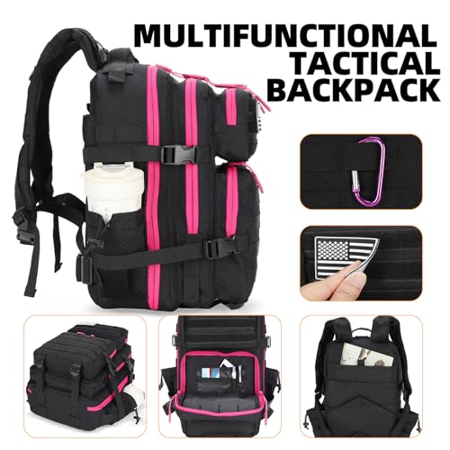 Tactical Military Backpack Small Travel Pack with Bottle Holder - Black Neon Pink
