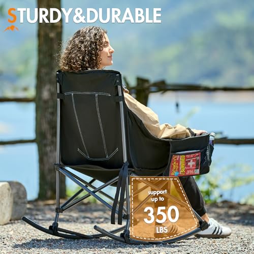 Portable Outdoor Rocking Camping Chair with Foldable Design - Black Gray