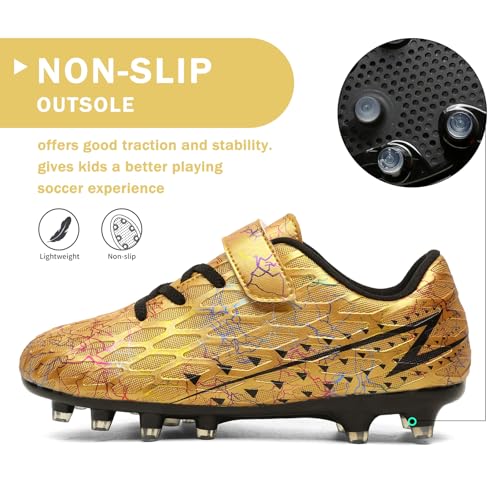 Hanani Boys Girls Soccer Cleats for Kids Football Shoes - 11 Little Kid / Gold