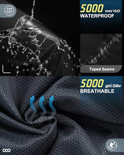 Men's Waterproof Rain Pants - Windproof Over Pants, 34W x 32L, Black