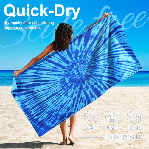 Genovega Microfiber Lightweight Thin Beach Towel Compact Sandproof Clearance Towels Quick Dry Sand Free Swim Pool Camping Blanket Travel Essentials Accessories Vacation Women Men Adults Blue Vortex