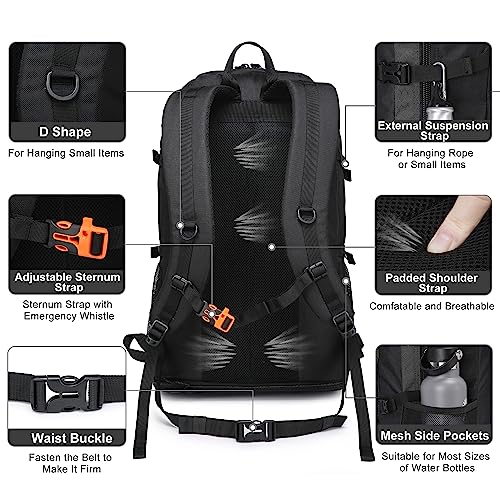 Expandable Hiking Backpack 40L/50L for Men and Women - Black, Variation of 40L+10L