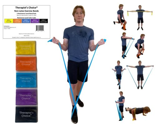 Therapist’s Choice® Resistance Bands for Working Out, Physical Therapy Bands, Elastic and Exercise Bands Set for Stretching, Suitable for Rehab, Yoga, Pilates, Gym, Home Exercise, 5pk (Five Colors)