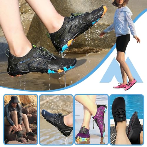 Water Shoes for Men Women - Quick-Dry Barefoot Swim Shoes - Purple, Spandex, 8 Women / 6.5 Men