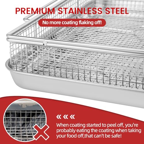 Geesta Stainless Steel Air Fryer Basket with 50 Recipes 16.5x12.5 Inch Extra Large Tray