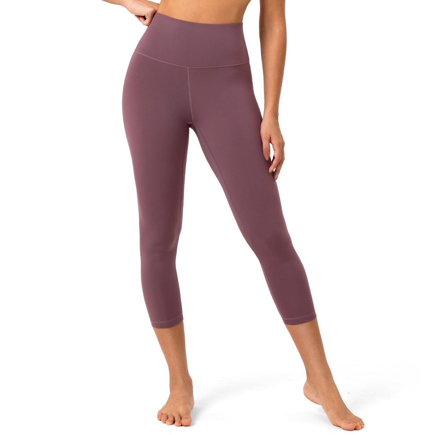 YUNOGA Capri Leggings for Women High Waisted Leggings Tummy Control Workout Pants (XS, Dusty Red)