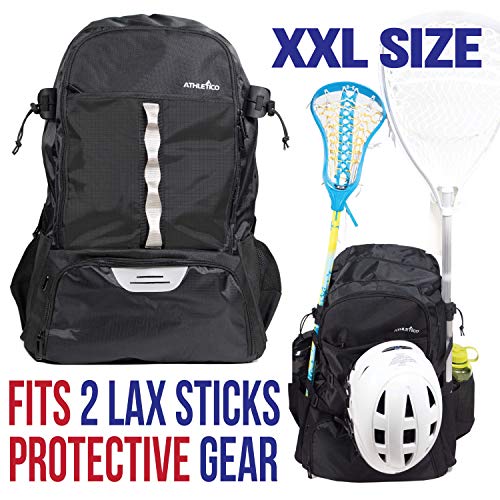 Athletico Lacrosse Bag - Extra Large Backpack for Field Hockey Equipment - Black