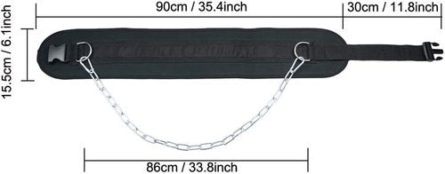 HemeraPhit Pull-up Belt Weighted Dip Belt with Chain Double D-ring Weightlifting Back Support Strap Home Gym Equipment Waist Belt
