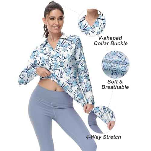 Women's Golf Polo Shirts Long Sleeve Workout Tops V Neck UPF 50+ Sun Protection Quick Dry Lightweight Active Shirts