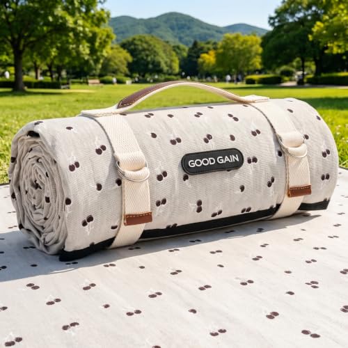 Oversized Waterproof Picnic Blanket with Carry Strap - Brown Flower 78"x57"
