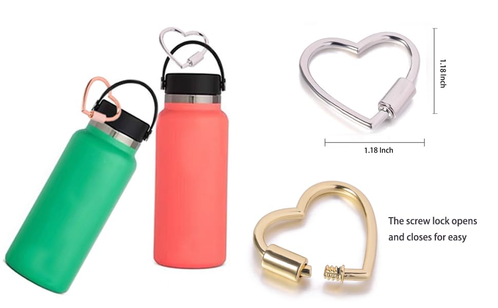 6 Heart Shape Aluminum Key Ring Gold Multicolor Screw Lock Clip Key Ring Chain Durable Simple Keychain Holder (Multicolor)