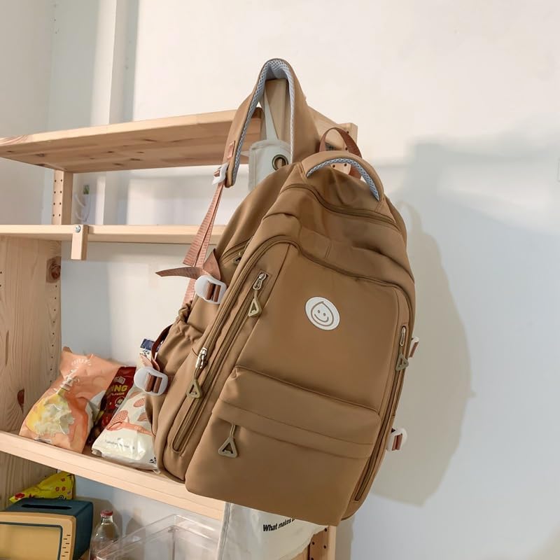 ANEBIPLE Cute Backpack with Bonus Accessories Kawaii Concise Leisure Backpack, Large Capacity (05 Khaki)
