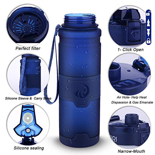 ZORRI Sports Water Bottle 17oz Dark Blue BPA-Free Leak-Proof Tritan with Filter