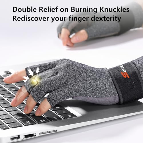 SueStar Full-Hand Compression Arthritis Gloves with Extra Wrist Support, Compression Gloves Women with Silicone Grip& Easy Pull Loop for Carpal Tunnel Pain, Rheumatoid Arthritis, Swelling Edema Relief