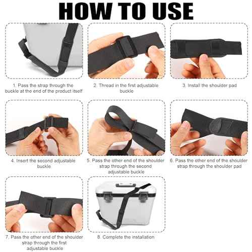 Cooler Strap Compatible with Engel 13qt & 19qt, Adjustable Nylon Rope, Shoulder Pad, 4 Buckles, Black, 3m x 3.2cm