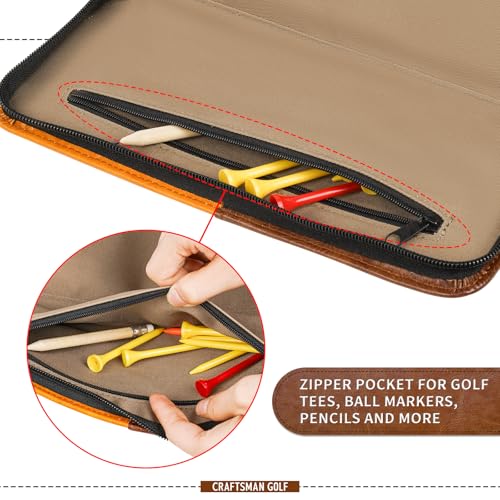 Golf Glove Keeper Pouch with Zipper Pocket and Hanging Hook - Light Brown