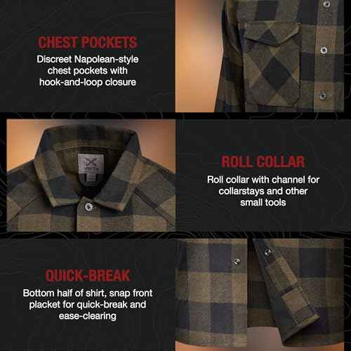 Vertx Canyon Valley Mens Tactical Flannel Shirt Long Sleeve Outdoor Work Shirts with Pockets, Tactical Operations Gear