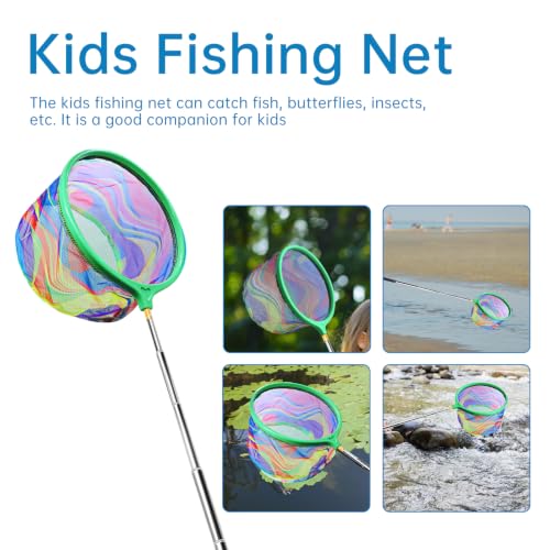 2PCS Collapsible Fishing Nets with Buckets - Telescopic Youth Fish Catching Set - Orange & Green
