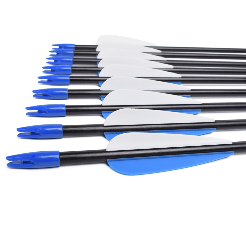 Fiberglass Arrows Archery 28 Inch Target Shooting Practice Safetyglass with Blue and White Vane for Recurve Bows Suitable for Youth Children Woman Beginner 6 PCS