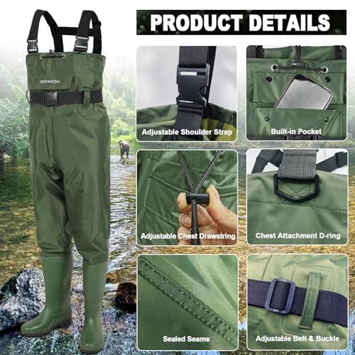 Waterproof Fishing & Hunting Waders with Boots - MOMODA M13/W15, Lightweight 2-Ply Nylon PVC Men Women
