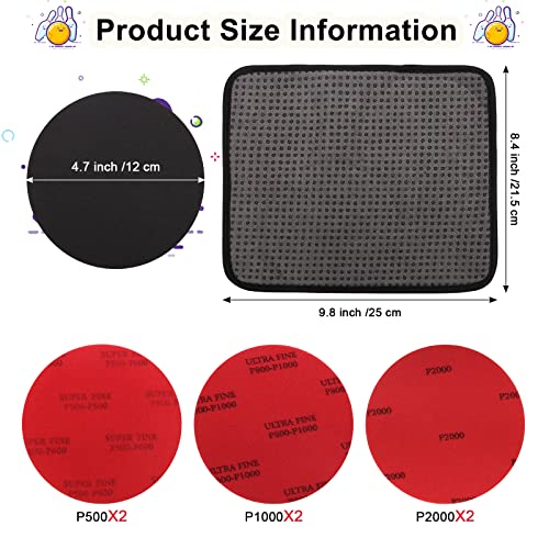 Bowling Ball Sanding Pads Set 6+1 Grits 500/1000/2000 with Cleaning Towel