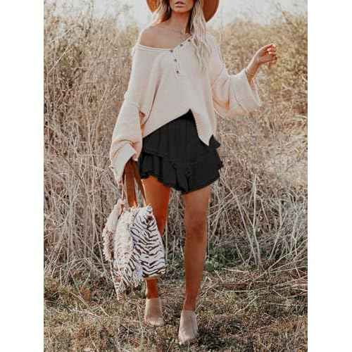 Flowy Shorts for Women Casual Boho Ruffle Tiered Skorts High Waist Mini Skirts Golf Tennis Crochet Shorts