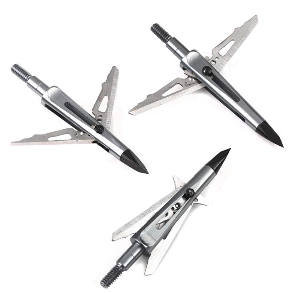 JIANZD 2-Blade Hunting Hybrid Broadhead 6 Pack 100 Grain Archery Mechanical Broadhead for Compound Bows and Crossbows, Silvery-02