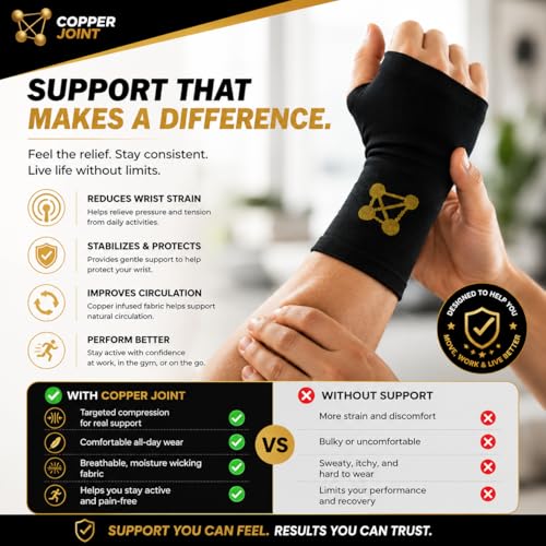 CopperJoint Wrist Brace for Carpal Tunnel Support Pair Medium - Breathable Copper Compression